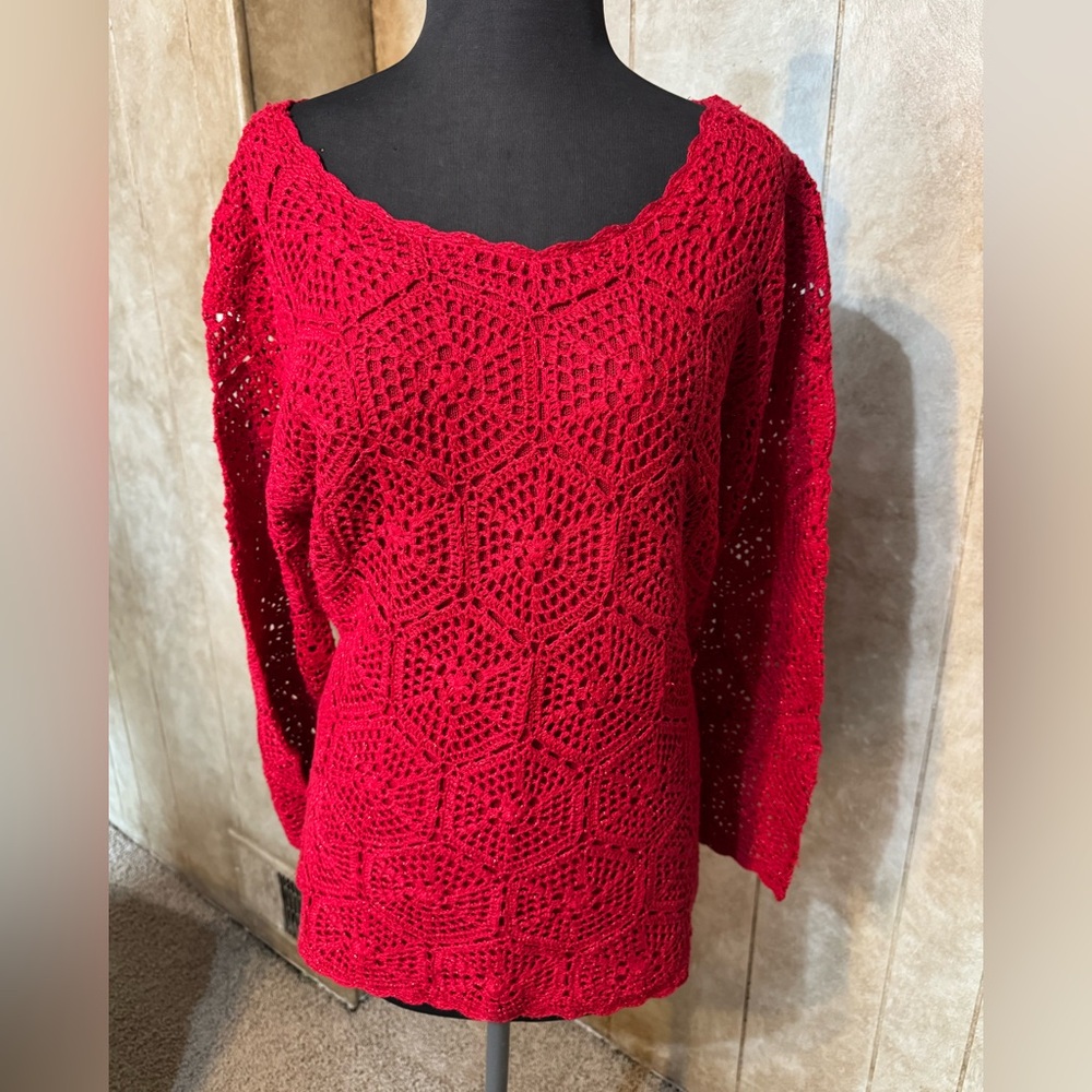 PARAGON Vibrant Red Crochet Sweater